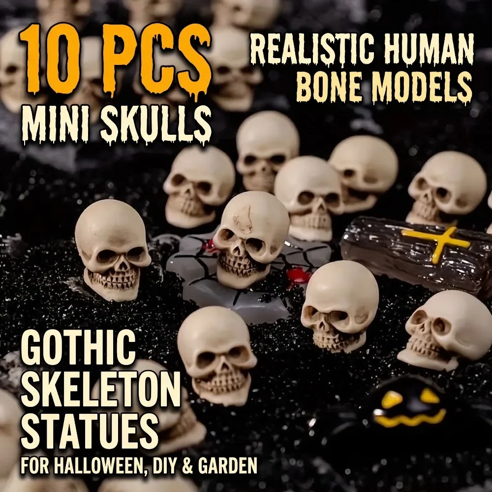 10/50pcs Mini Skull Sculptures, Bone Models, Gothic Skeleton Statues for Halloween, Easter, Garden, Diorama, Collector Displays