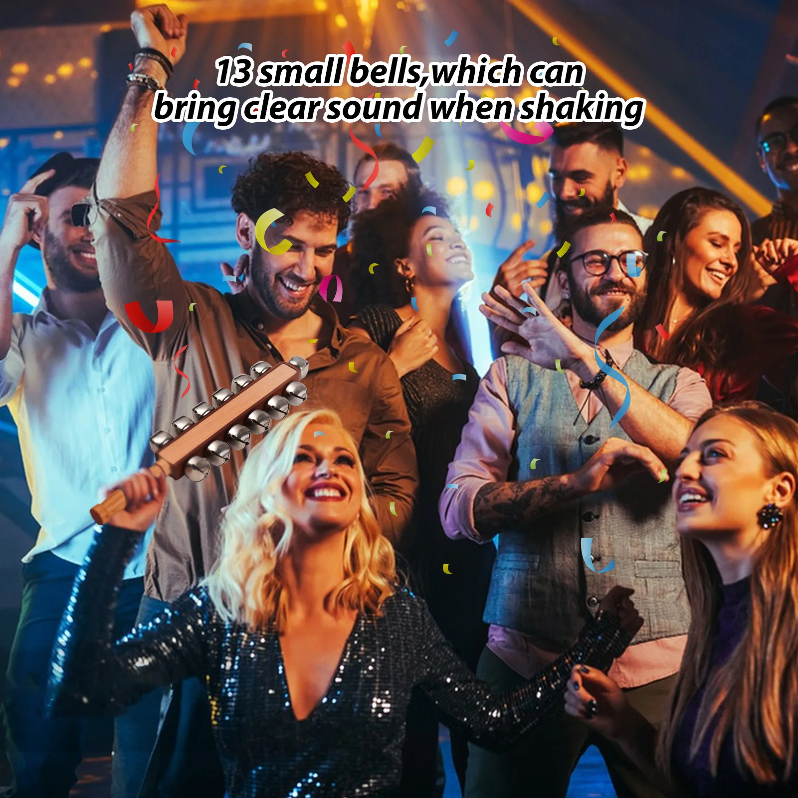 أجراس جلجل يدوية لحفلات الكريسماس ، هزاز خشبي ، أداة قرع موسيقية ، عصا مزلقة #6