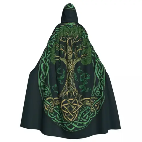 Tree Of Life Celtic Adult Cloak Cape Hooded Medieval Costume Witch Wicca Vampire Elf Purim Carnival Party