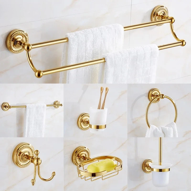 

Luxury Gold Brass Bathroom Accessories Set,Robe hook,Paper Holder,Towel Bar,Towel Ring,bathroom sets, Gold Towel Rack,Soap Dish