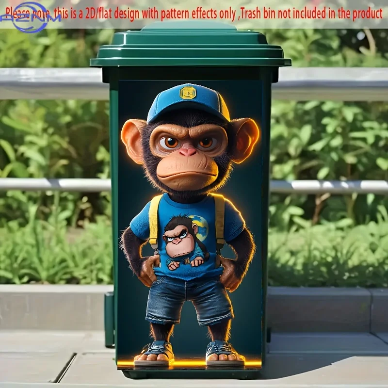 1pc Trash Can Sticker, .01*cm, Angry Monkey Character Design, Funny Animal Bin Wrap for Kitchen and Wall Decor