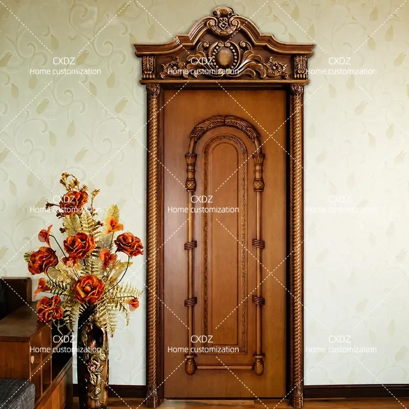 American Retro Style Multi Layer Solid Wood Door with Glass Panel and Column Design for Kitchen Bathroom Bedroom Casement