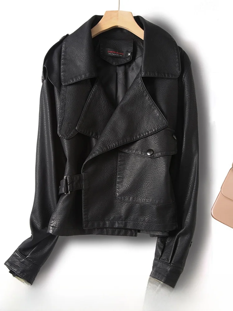 

Ning Genuine Leather Jacket Women's Short Style 2025 New Autumn Winter Loose Sheepskin Motorcycle Biker Jacket Coat