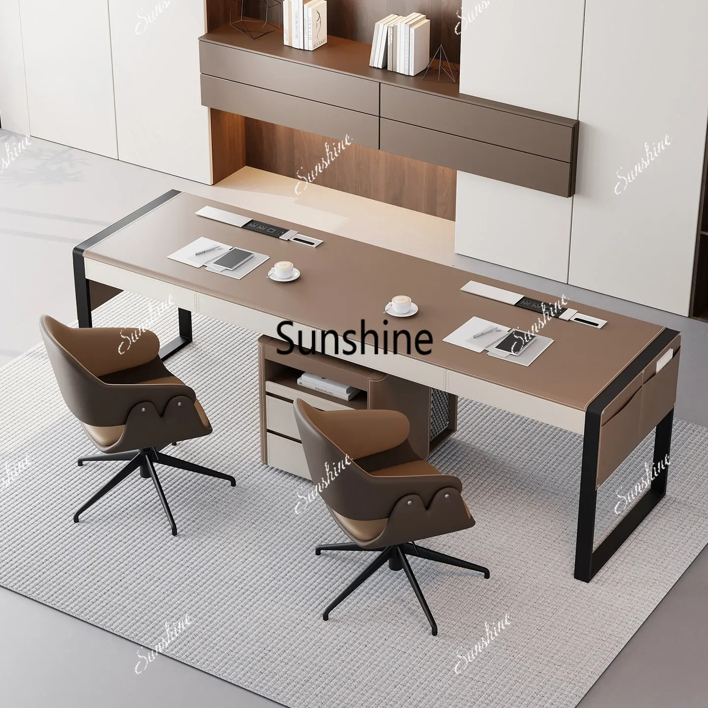 

YItalian double long desk modern simple solid wood high-end
