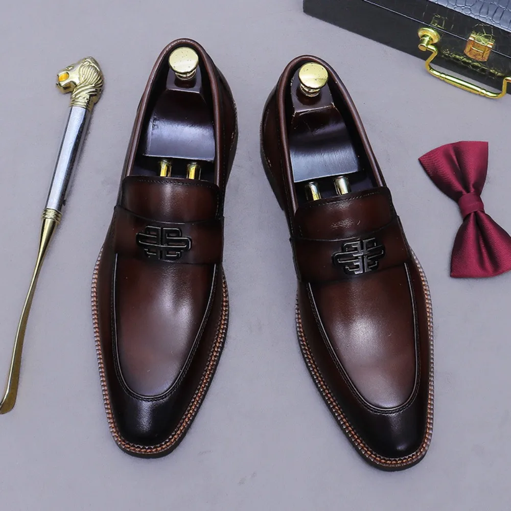 Scarpe mocassini in pelle stile britannico da uomo |   Business casual di ispirazione coreana, vera pelle bovina, slip-on, finitura lucidata
