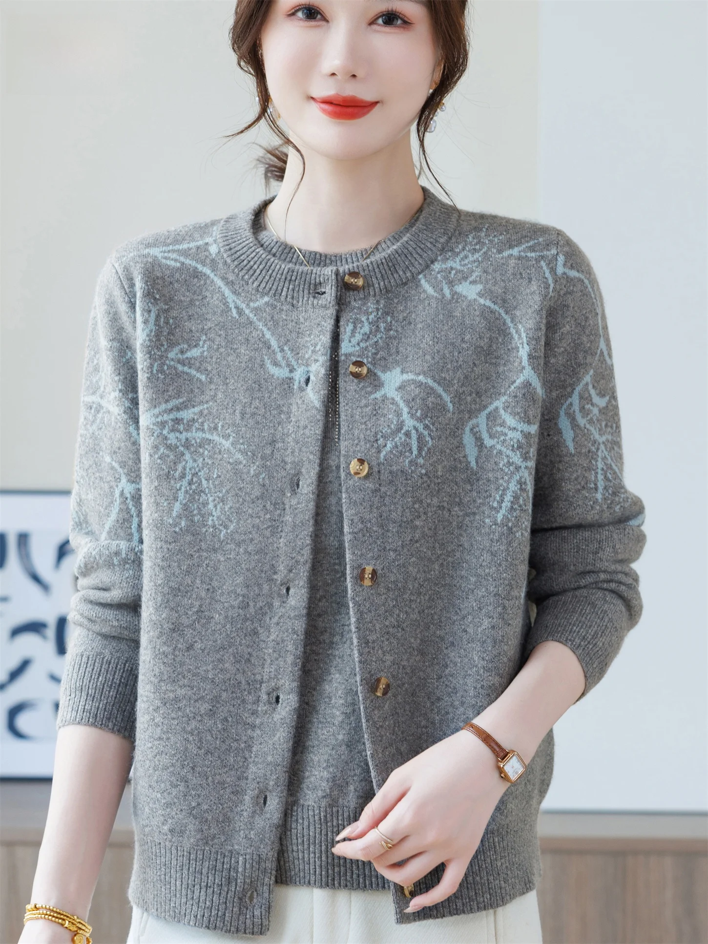 

Young Mom Faion round Ne Knitted Open Cardigan Loose Two-Piece Set Spring Autumn Sle ape Loose Fit Breathable