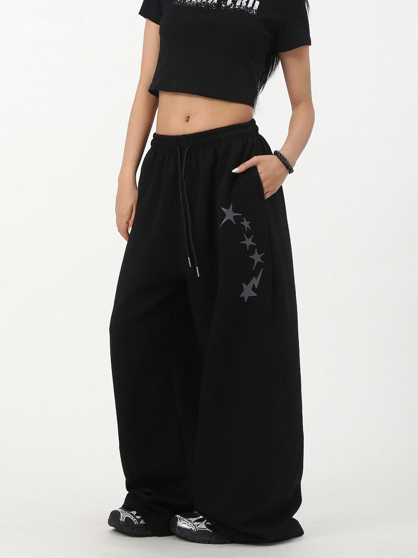 YBKZ Trendy Jazz Dance Sporty Loose Cuffed Pants Women's Street American Hip Hop Dancing Casual Trousers Straight Leg Pants