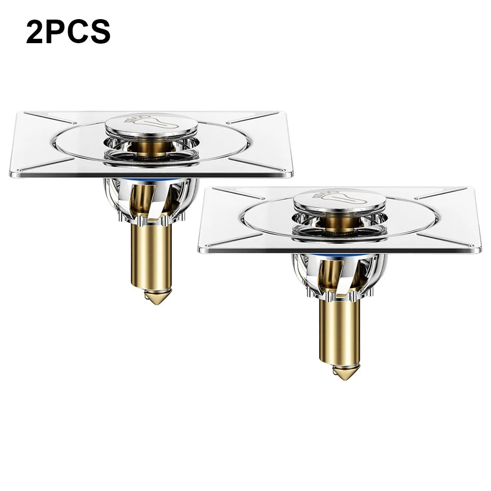 1/2/3pcs Brass Foot Operated Square Floor Drain Fast Drainage Press Pedal Sewer Strainer For Bathroom Kitchens Drain Pipe Parts