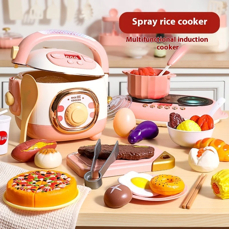 Giocattoli per bambini Set di fornelli elettrici a spruzzo a vapore Ragazzi e ragazze Go Home Kitchen Cucina Pasto Utensili da cucina Educazione precoce