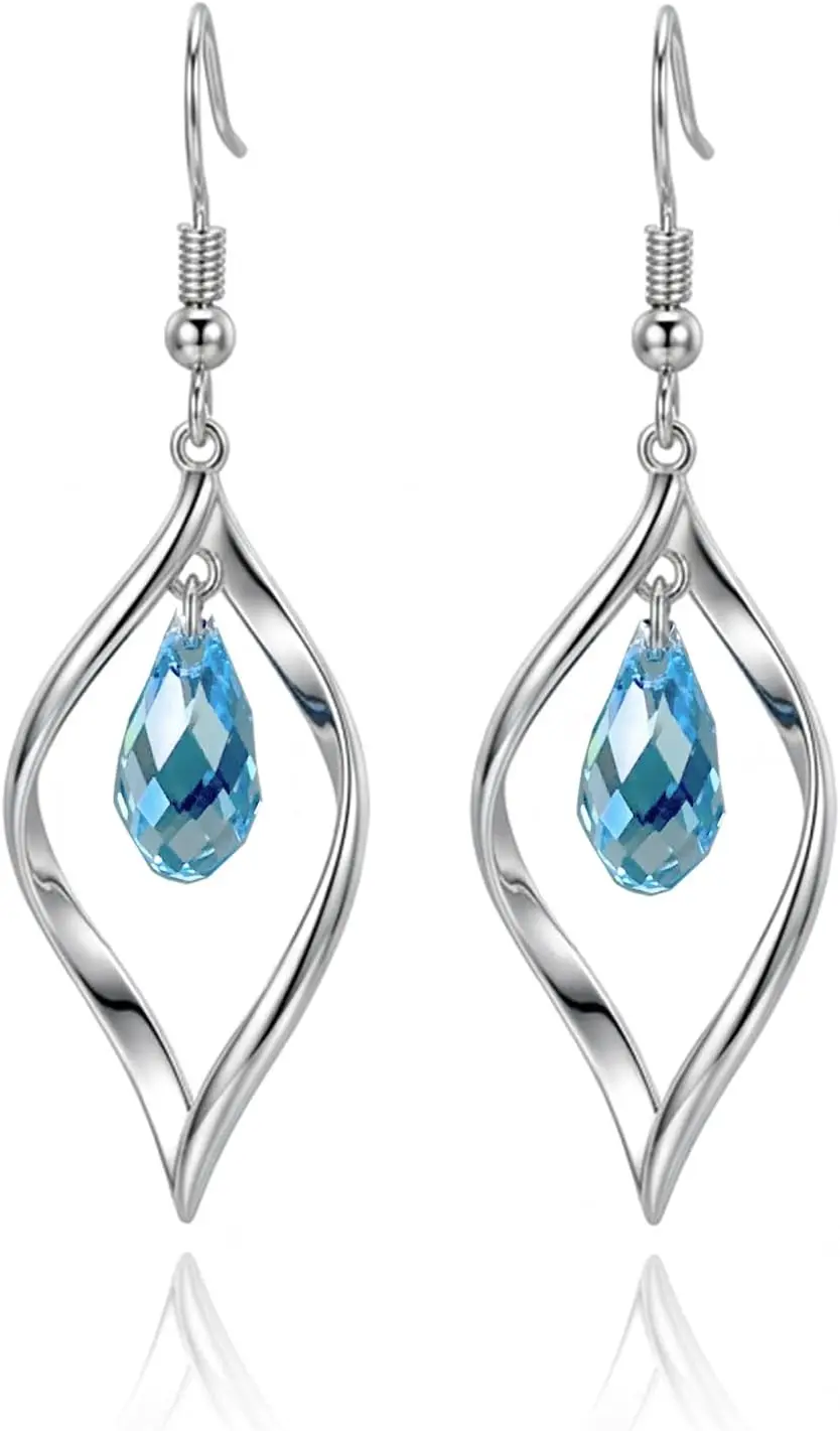 

Rhodium Plated 925 Sterling Silver Leaf Dangle Earrings Hypoallergenic Waterdrop Crystal Gift for Women