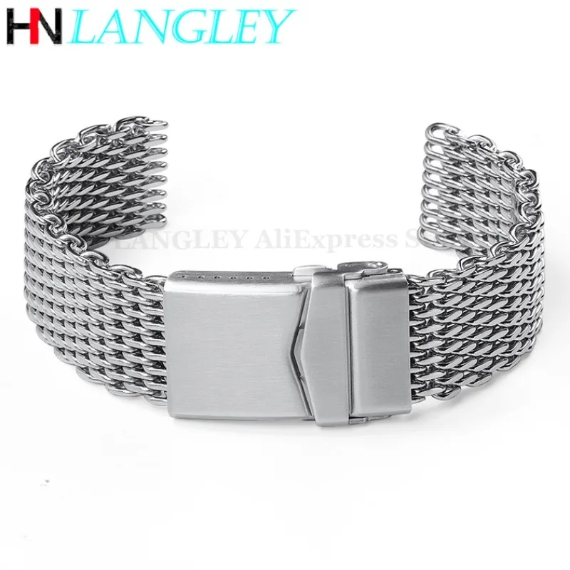 Steel Stainless Steel Watchband18mm 20mm 22mm for Seiko Milanese Loop Shark Mesh Bracelet Replacement Luxury Solid Double Buckle