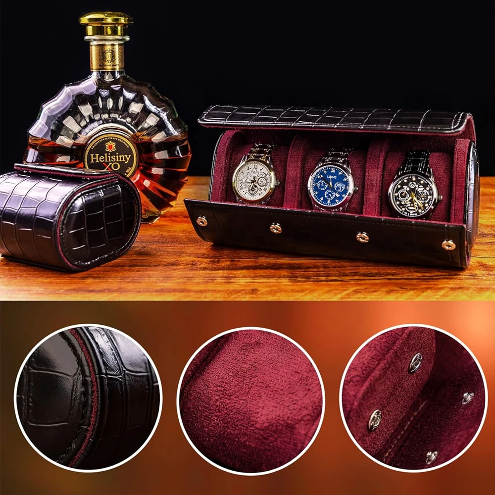 Picture 3: 3/2/1 Slot Watch Travel Case for Men Crocodile Pattern Leather Watch Roll Travel Case Portable Watch Storage Box For Gifts