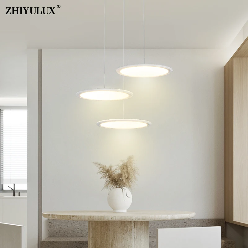 بعيد يعتم بسيط مستدير أسود أبيض الحديثة LED الثريا أضواء غرفة المعيشة الطعام قلادة غرفة نوم مصباح إضاءة البار إضاءة داخلية #6