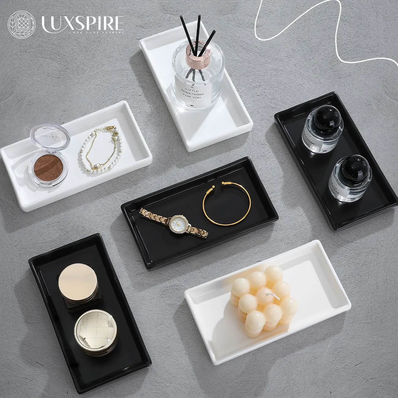 

Luxspire поднос для ванной комнаты, небольшой керамический поднос для духов и ювелирных изделий, держатель для безделушек, прямоугольный поднос для свечей, органайзер для ванны