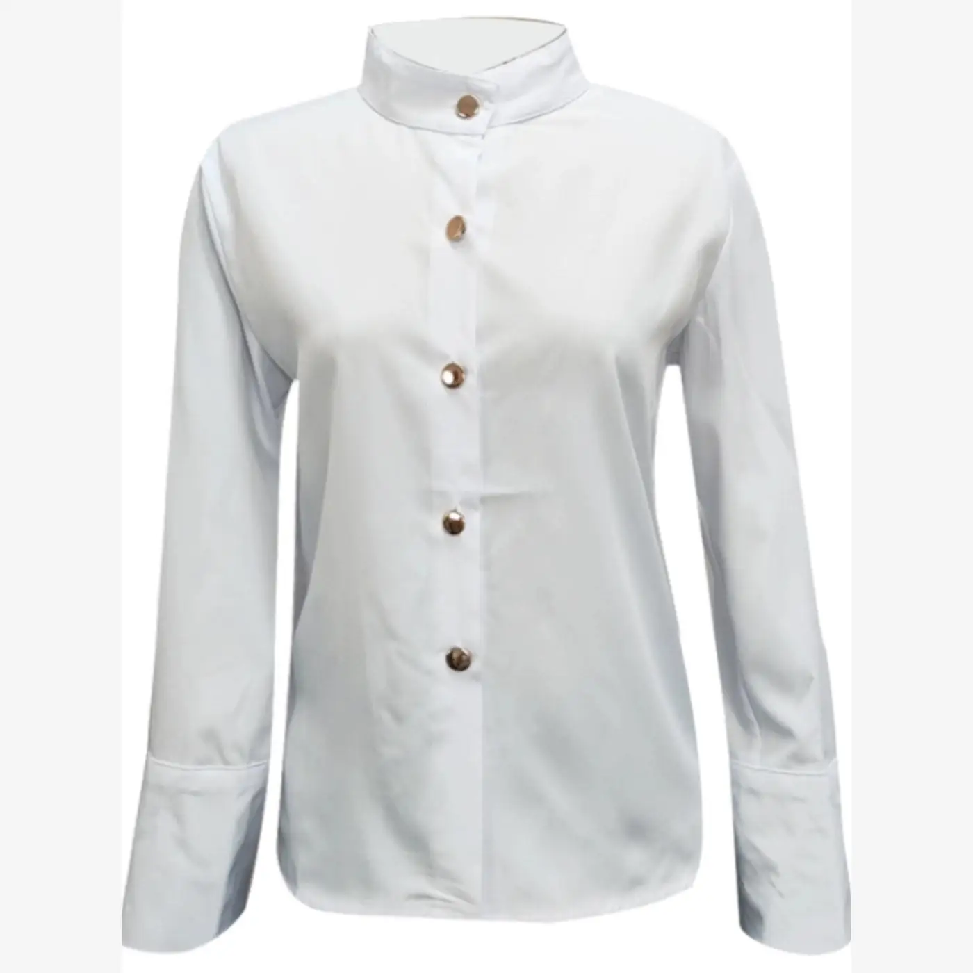 Street Sle Long Sve Camicetta irt da donna taglie forti Vestibilità regolare Bottoni Colore puro Colletto rialzato Primavera Faion Donna...