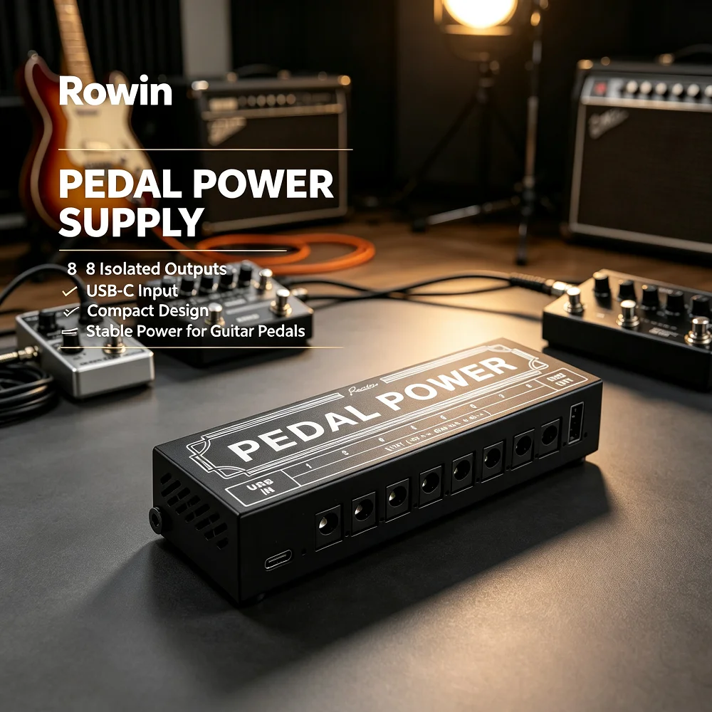 Rowin Guitar Pedal Power Supply Station 8 Isolated 9V 300mA DC Output USB‑C Input USB Source For Guitar Pedals Stompbox