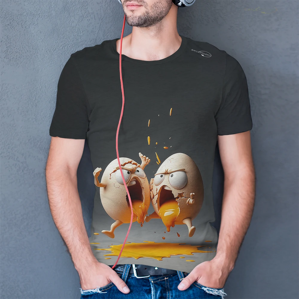 

100% Cotton Battle Eggs 3D Print Men's T-Shirts Egg Broken Short Sleeve Fashion Casual Tops Oversized Unisex Kids Sports T Shirt