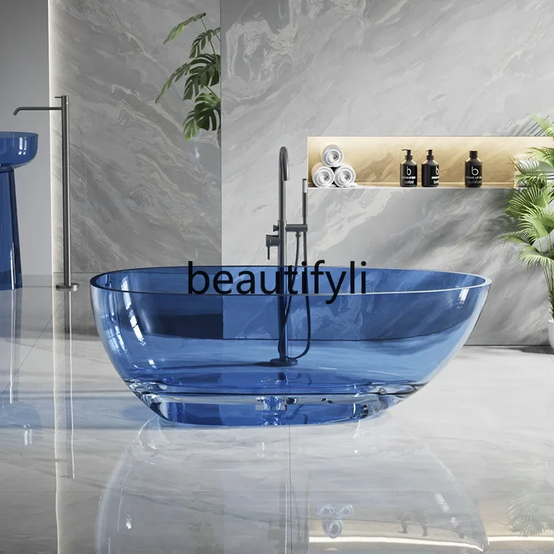 

ss25 Hotel Transparent Resin Bathtub Household Color Crystal Freestanding Homestay Oval Artificial Stone Bathtub