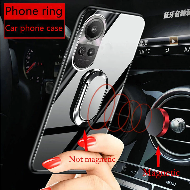 Tempered Glass Magnetic Ring Stand Holder Phone Case For OPPO Reno 10 Pro Plus Shockproof Lanyard Back Cover FOR Reno 9 Pro 8T 7