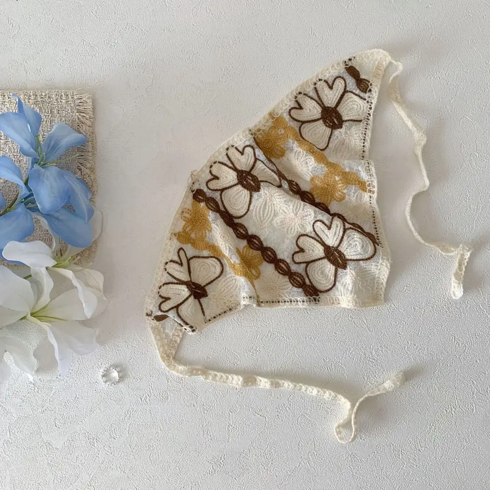 Cute Hollow Out Headscarf Sweet Flower Knitted Artistic Headband Lace Scarf