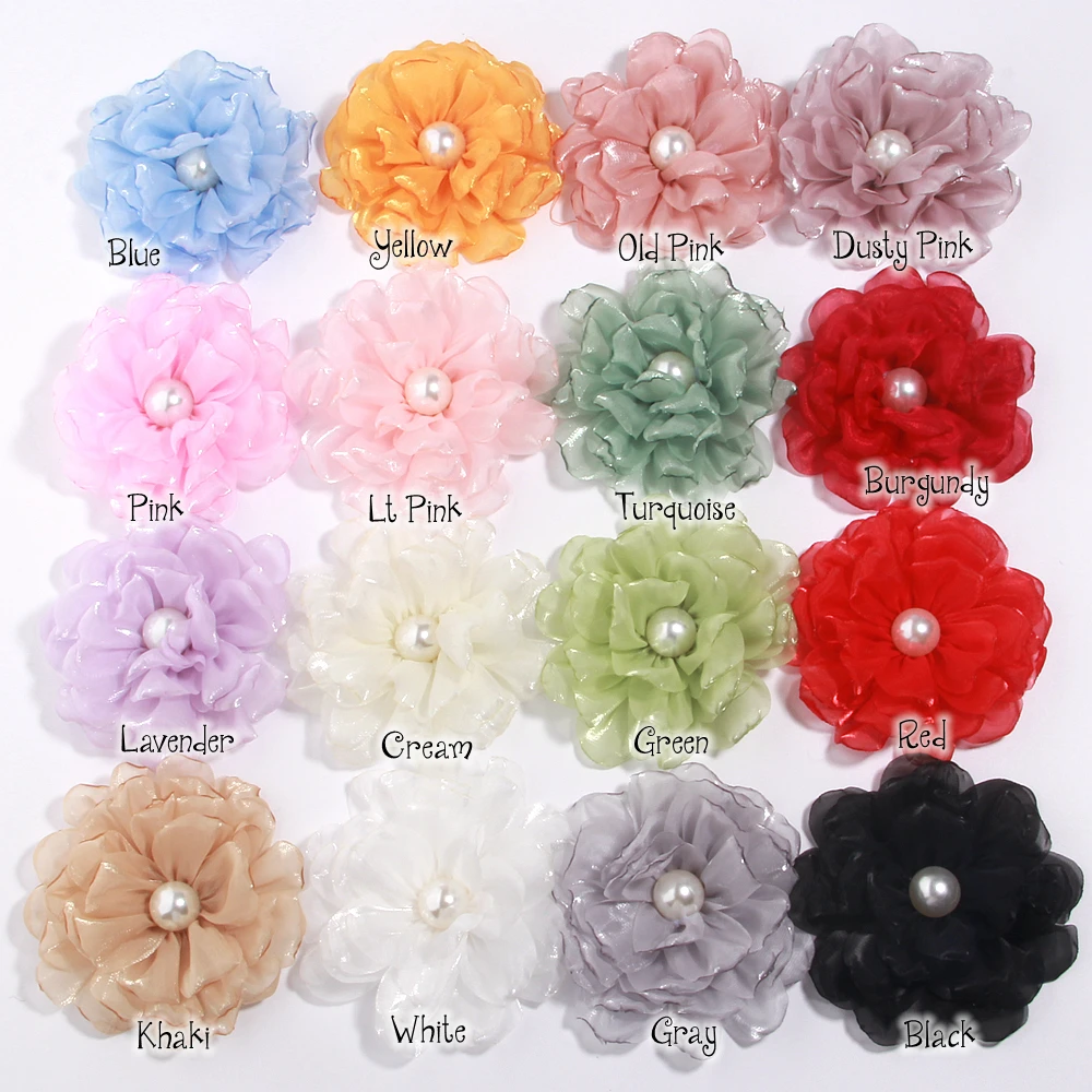 9.5cm Handmade Pearl Glitter Silk Large Floral Wholesale Jewelry Fabric Flowers for Hair Brooch Accessories Suit Sweater Coat