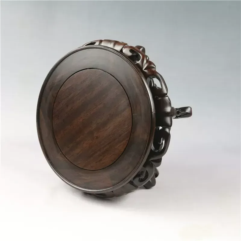 Mahogany Round Begonia Bonsai Vase Solid Wood Base Fish Tank Ornament Jade Flower Pot Buddha Statue Wood Carving Display