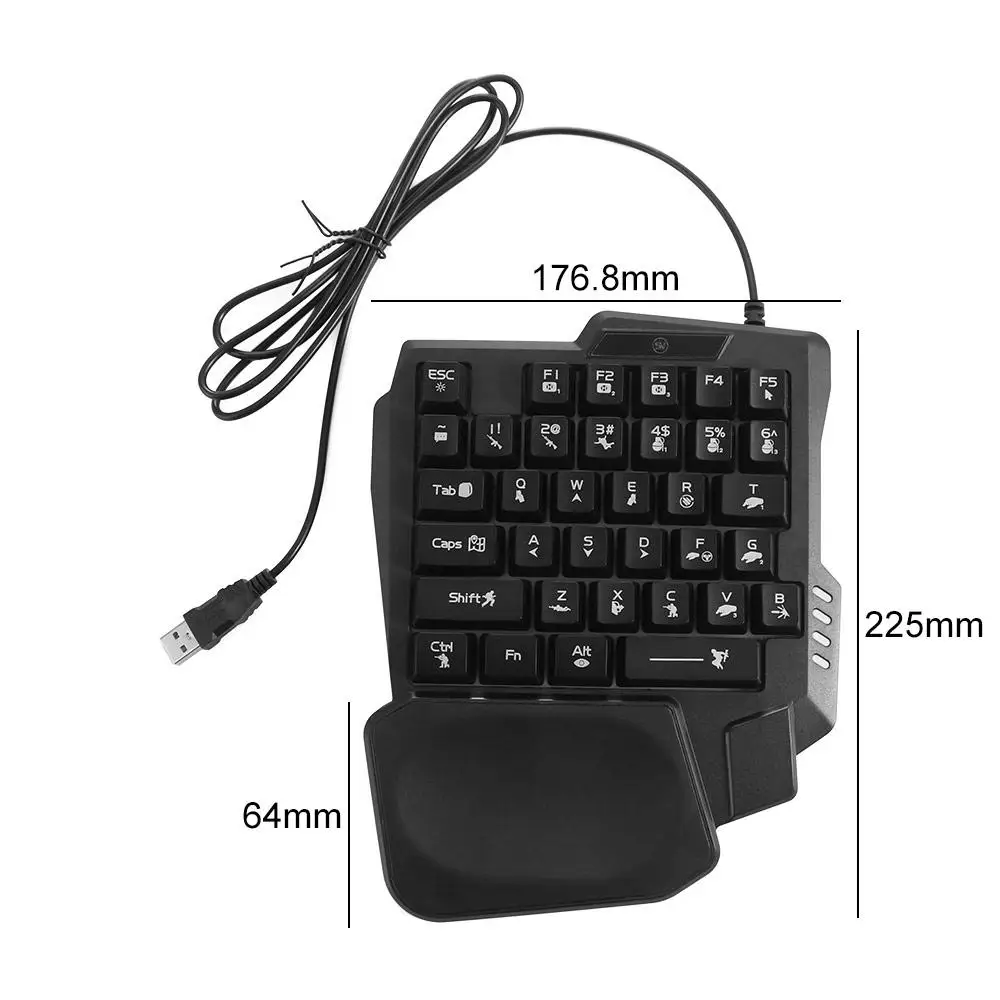 USB Single Hand Keyboard Luminous Mini One Handedly Keyboard Ultra-slim 3 Color Backlight Gaming Mechanical Keyboard Desktop PC