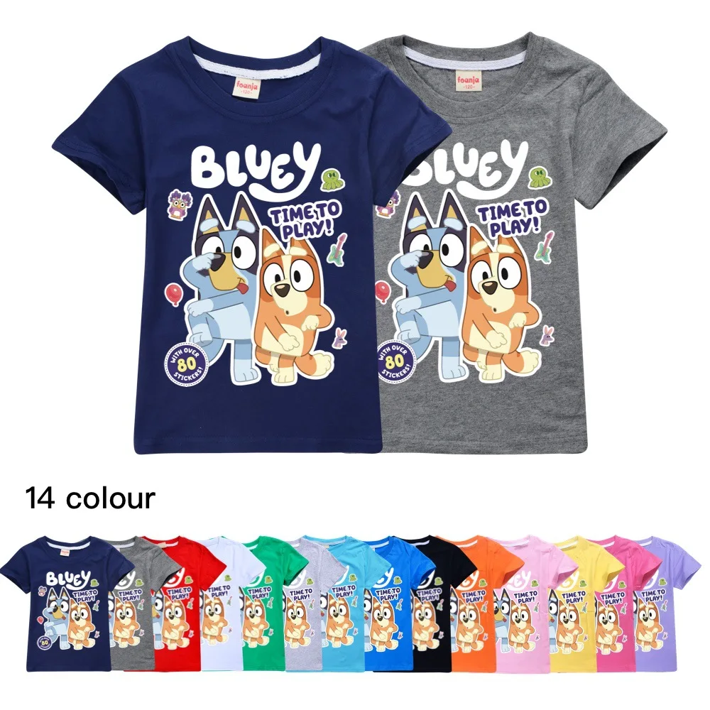 Bluey Fashion Cartoon Trendy Children\'s Clothing Summer Casual Tops For Boys And Girls Pure Cotton Short-sleeved T-shirts