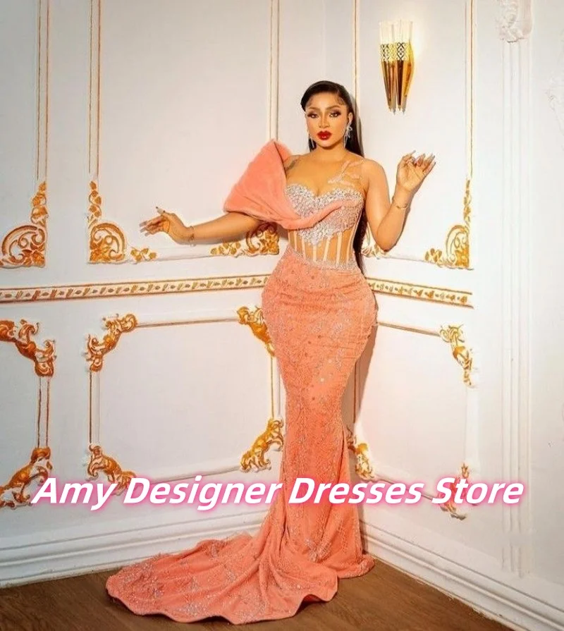 Przezroczysta sukienka wieczorowa na jedno ramię, urocza sukienka balowa, wykwintne aplikacje, suknie ślubne i na przyjęcia, szyte na miarę dla kobiet.