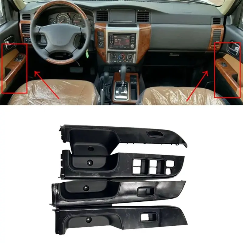 AT92-4Pcs/Set Interior Wooden Window Switch Panel Armrest Button Cover 74232-0K620 For Nissan Patrol Y61 05-23 742320K620