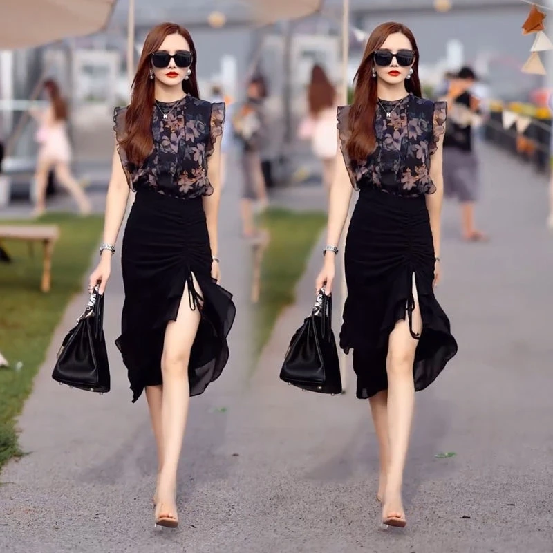 

Floral Chiffon Female Skirts High Waist Ruffle Women's Skirt Irregular Vintage Clothing Sales Y2k Korean Fashion Premium Quality
