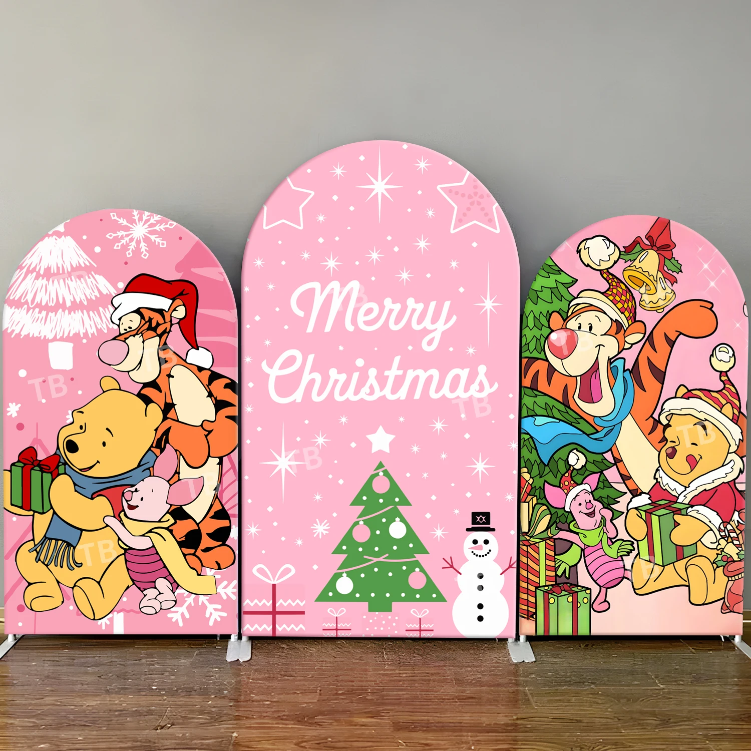

TB Merry Christmas Arch Backdrop Cover Winnie The Pooh for Kids Birthday Party Decor Baby Shower Photo Background Elastic Fabric