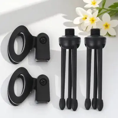 

2Pcs Black Microphone Tripod Stand Holder Durable Foldable Desktop Recording Stable Base Audio Accessory Universal MicBracket