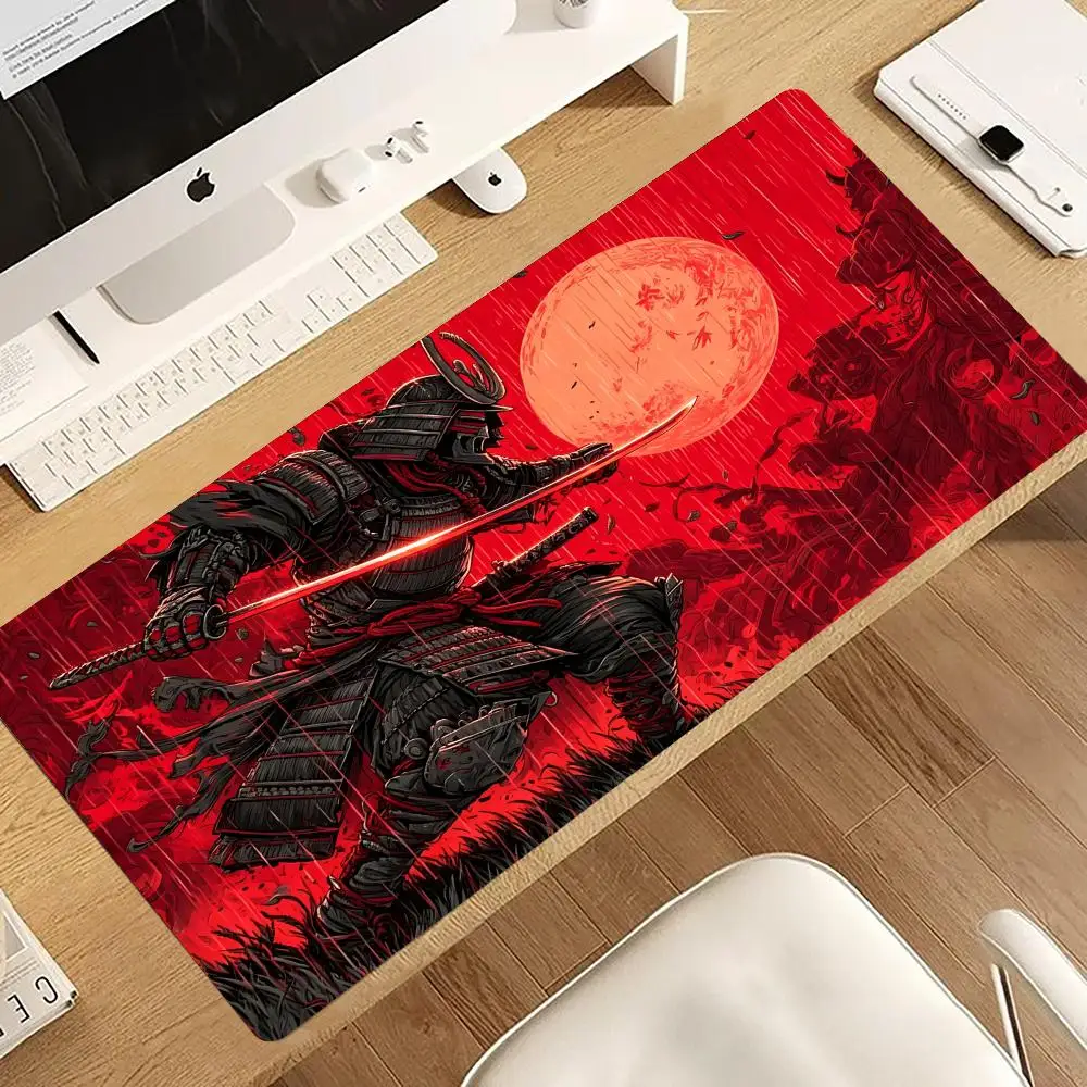 Red Moon Samurai Mouse Mat Gaming Mats Mousepads Gaming Setup Playmat Carpet Desk Accessories Desk Gadgets Extended Pad Office