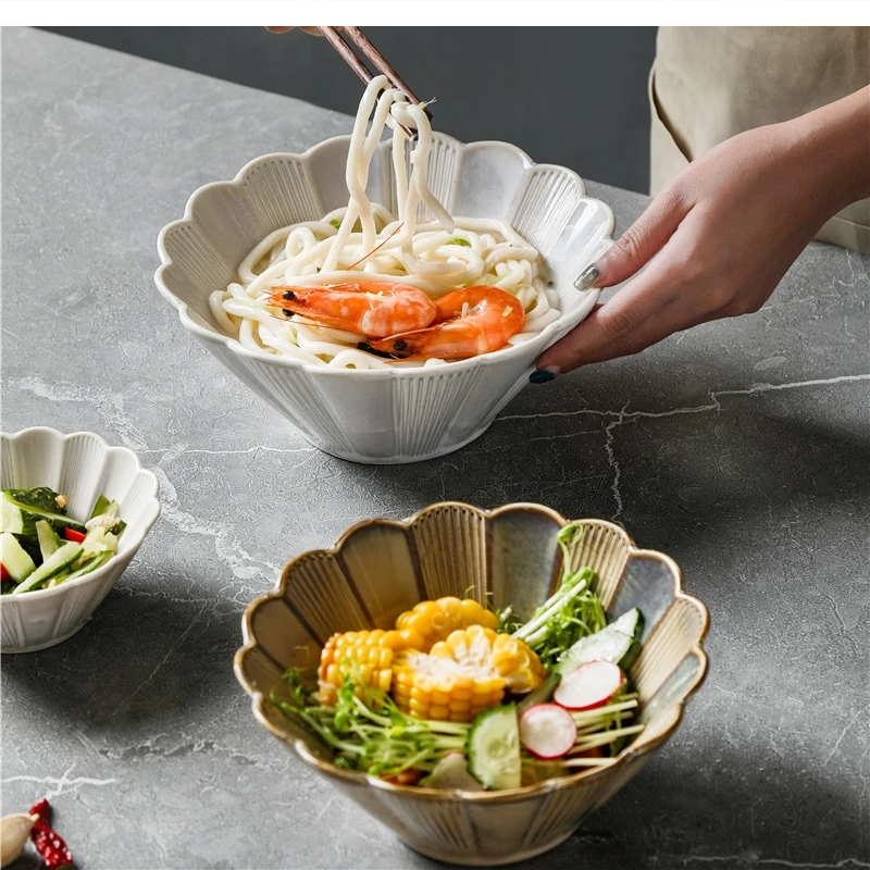 Japanese kiln turned ceramic ramen bowl dessert fruit salad household hotel tableware rice