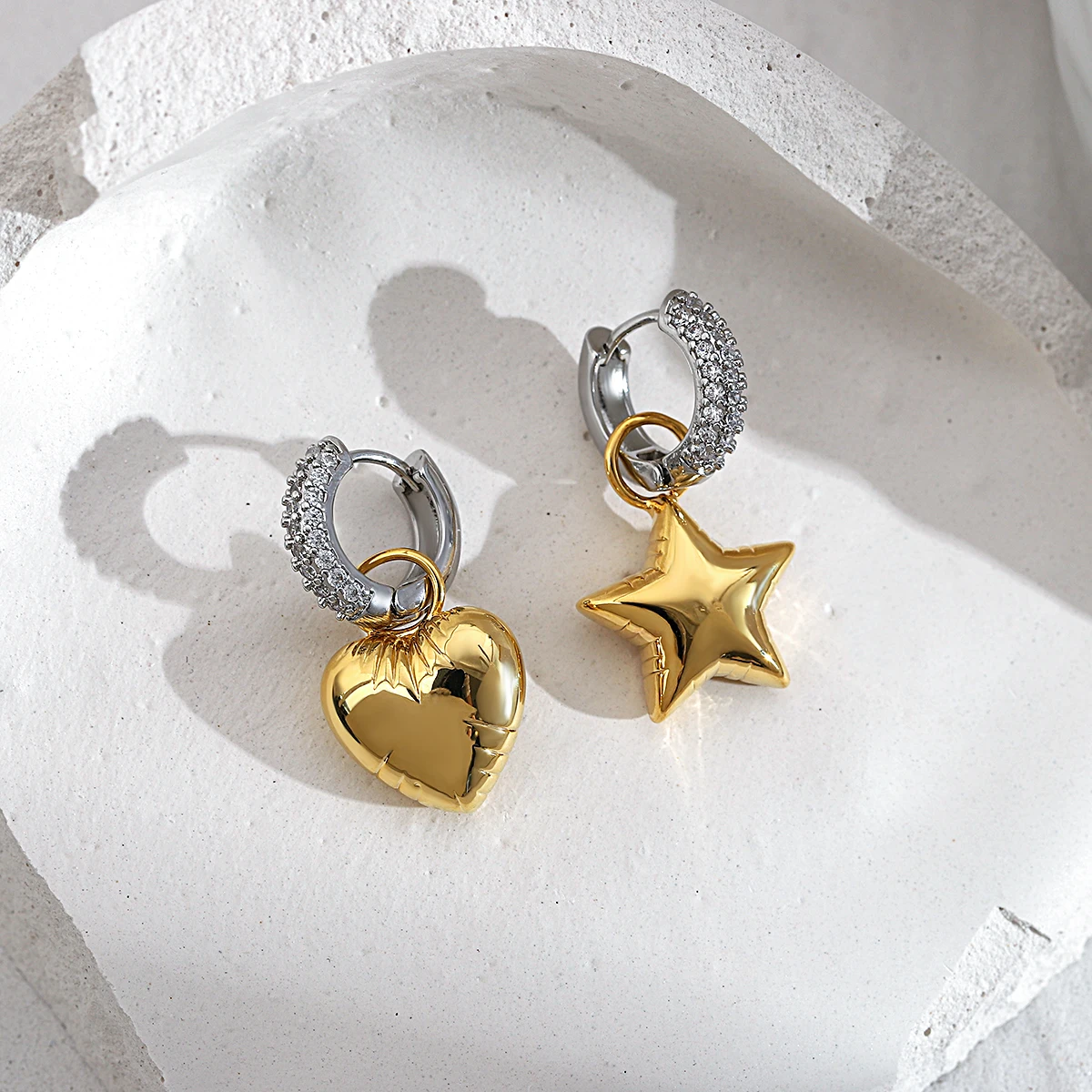 Freetry Asymmetric Gold Color Star Heart Earrings for Women Trend Balloon Micro Inlaid Zircon Drop Earrings Jewelry Gifts