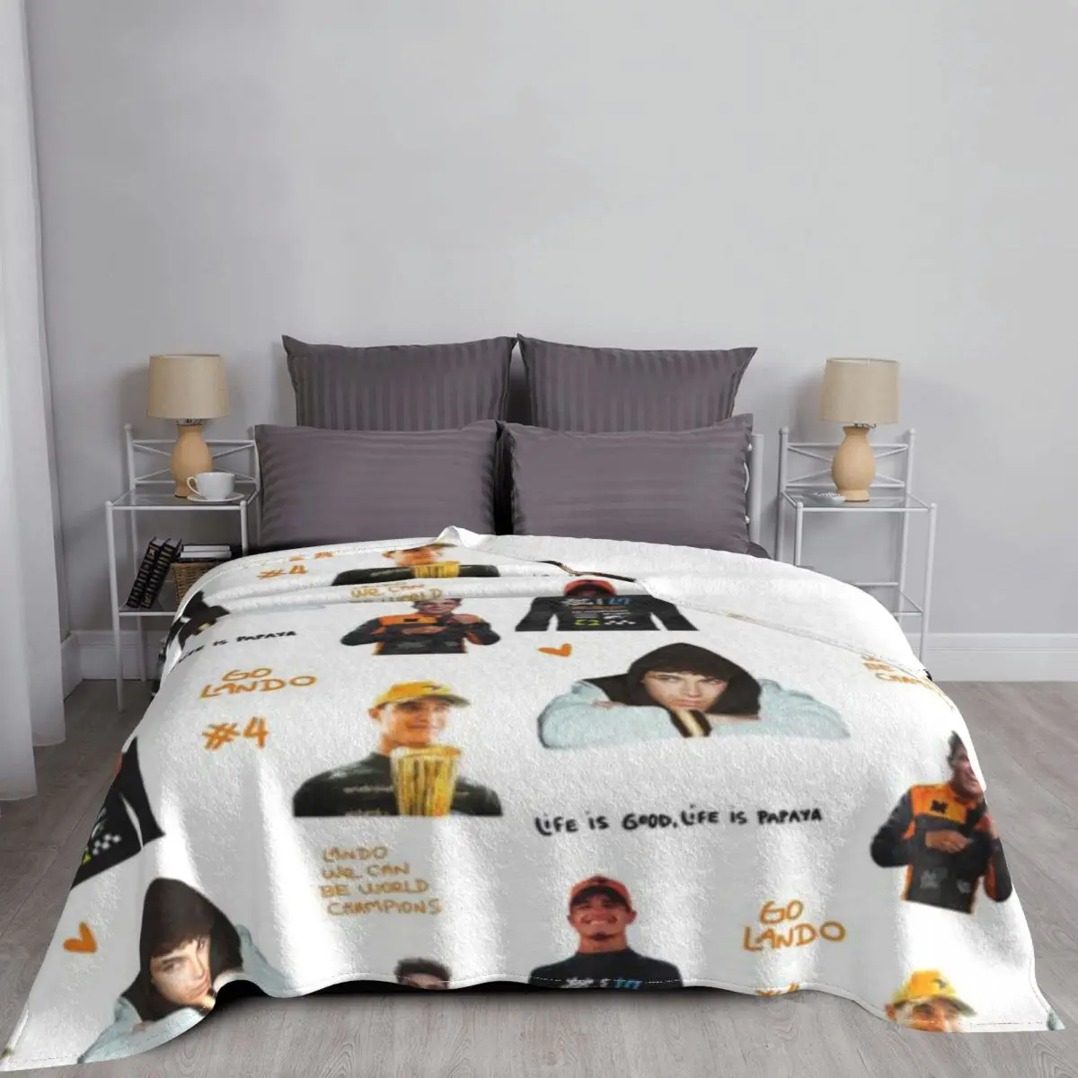 Lando Norris Illustrated Stickers An Ultra-Soft Micro Fleece Blanket