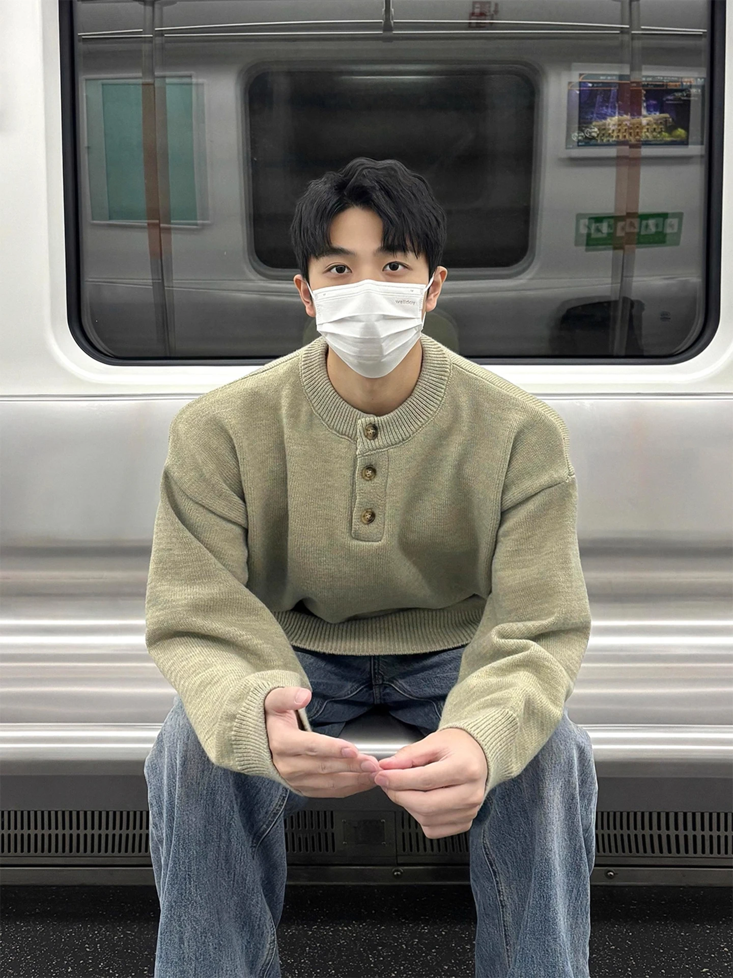 

Мужской трикотаж с воротником Генри, повседневный американский слэ, зимняя теплая длинная внутренняя одежда све, удобная свободная посадка, модная