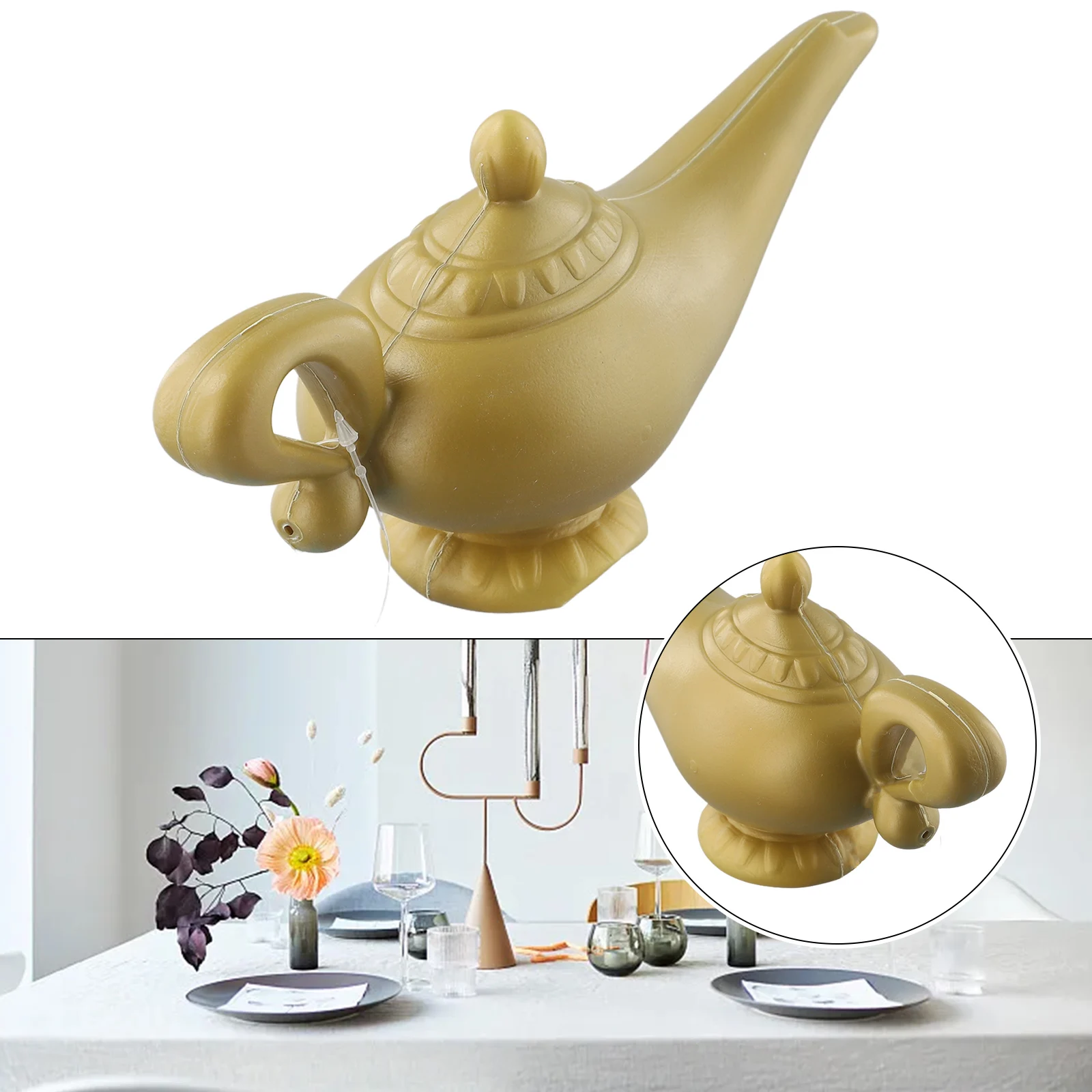 Light Lamp 3D Sense Aladdin Genie Lamp Carved Round Base Solid Decorative Exquisite High Quality Party Supplies