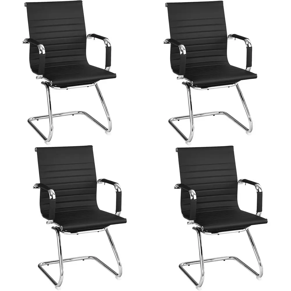 

Ergonomic PU Leather Conference Chair Set of 4, Metal Base with Arms, Suitable for Office Meetings and Waiting Areas