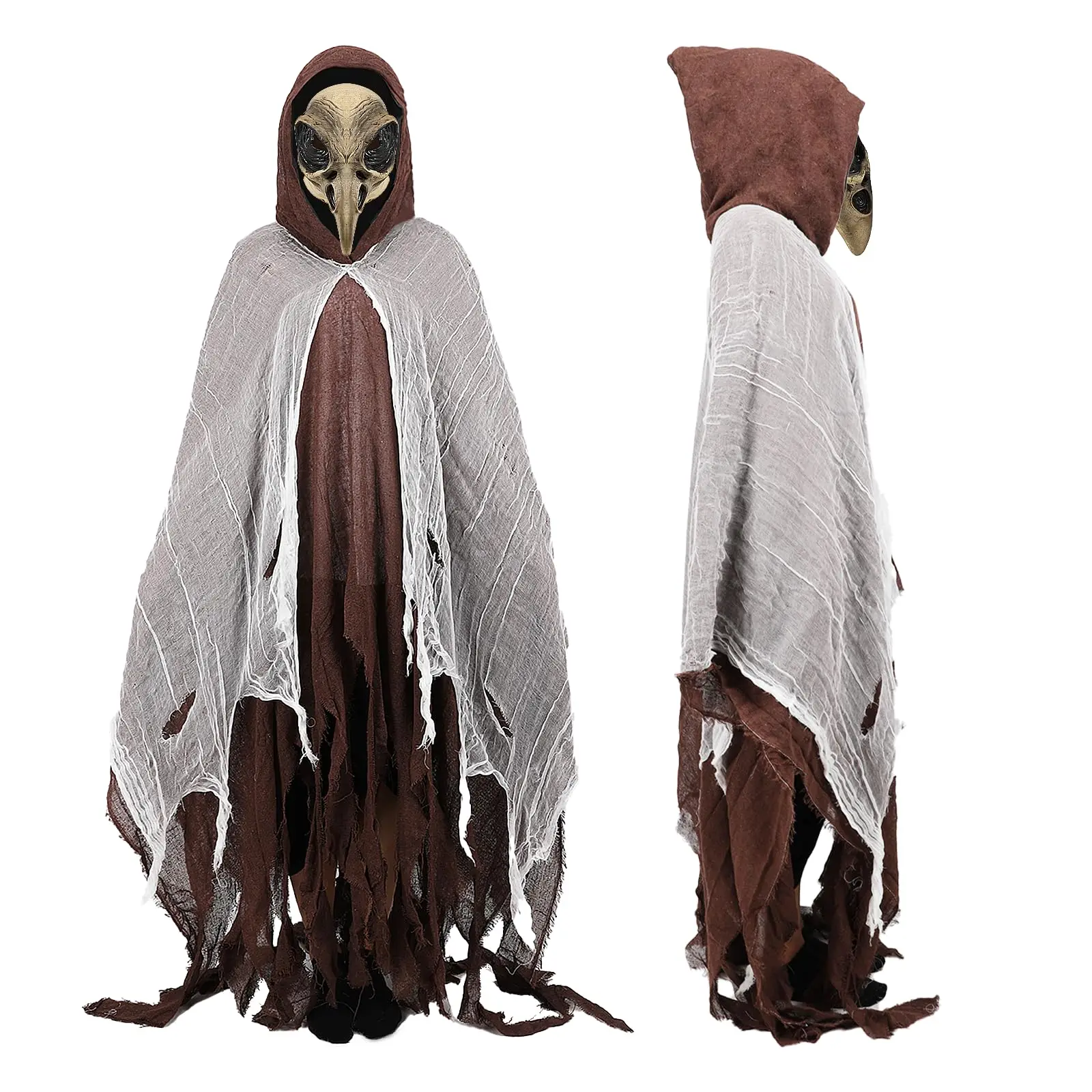 

2PCS Adults Bird Skull Mask Medieval Cloak Crow Beak Raven Skeleton Masks Long Nose Eagle Ha