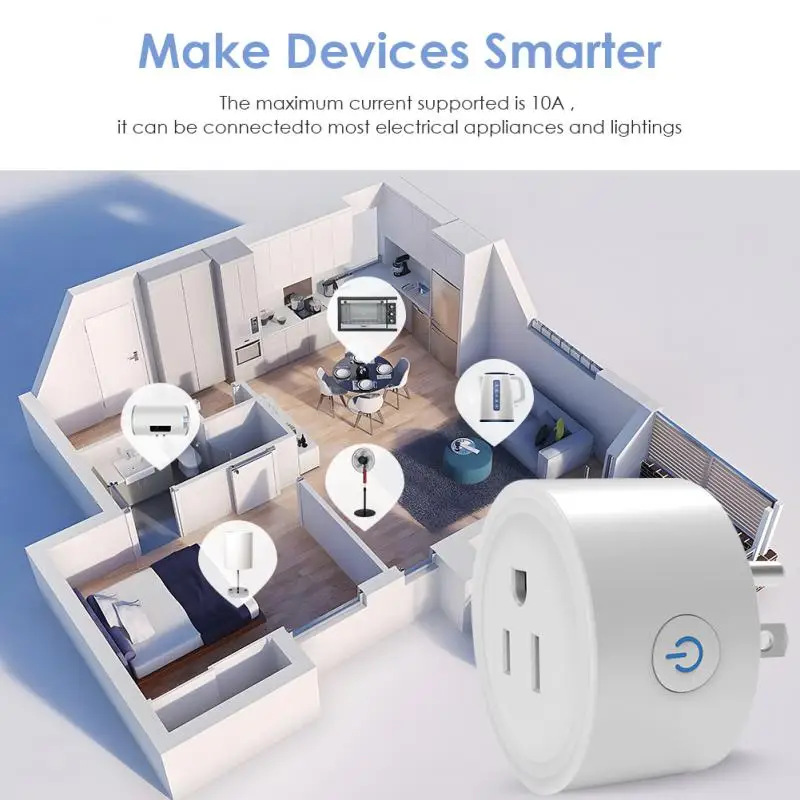 CORUI 10A Tuya US Smart Plug WiFi Timing Function Smart Life Remote Control Socket Outlet Compatible With Alexa Google Home