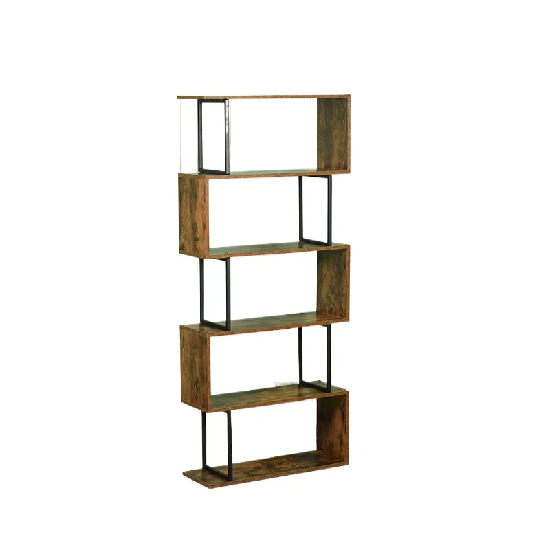 Iron wood bookshelf shelf living room partition storage cabinet multi-layer home office modern simple display storage rack
