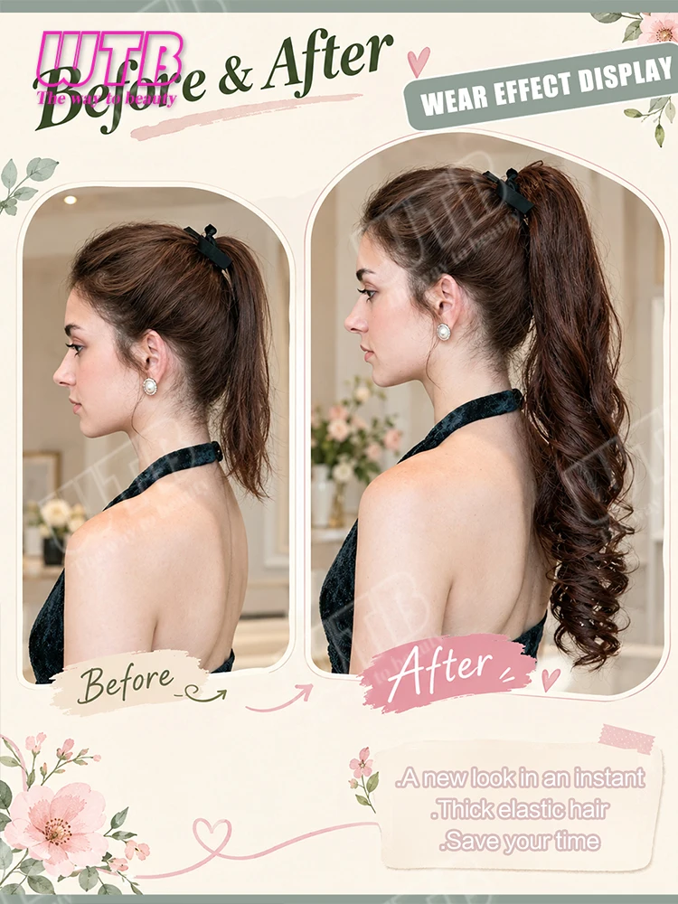 Synthetic Roman Curl Ponytail Wig Lace-up style Ponytail Curly Long Hair Wrap Around Ponytail for Women Daily Wear Party Wedding