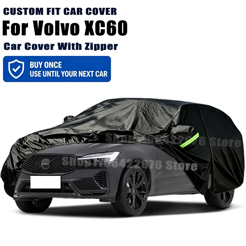 For Volvo XC60 Outdoor Full Car Cover With Zipper Snow Cover Sunshade Waterproof Dustproof Exterior Protection