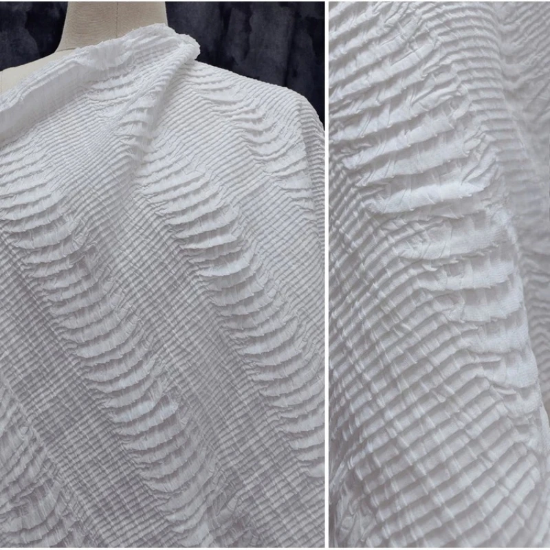 

White Heavy Fish Scale Pleated Chiffon Fabric Non Stretch Soft Textured Designer Fashion Dress Shirt DIY Sewing Accessories