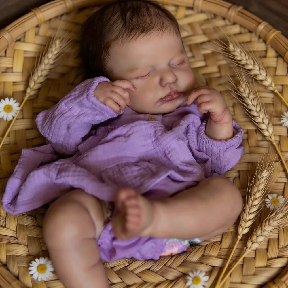 BZDOLL 48cm Asleep Reborn Doll LouLou, Full Vinyl Body, 3D-Painted Skin with Veins, Play & Birthday Gift for Girls