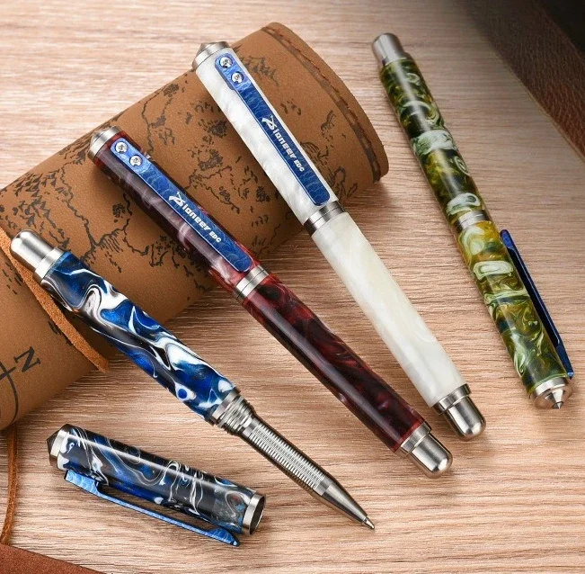 Titanium Twist Pen Auto Adjusting Length Compatible Black 0.5mm Refills EDC Pocket Writing Tool Luxury Gift for Professionals