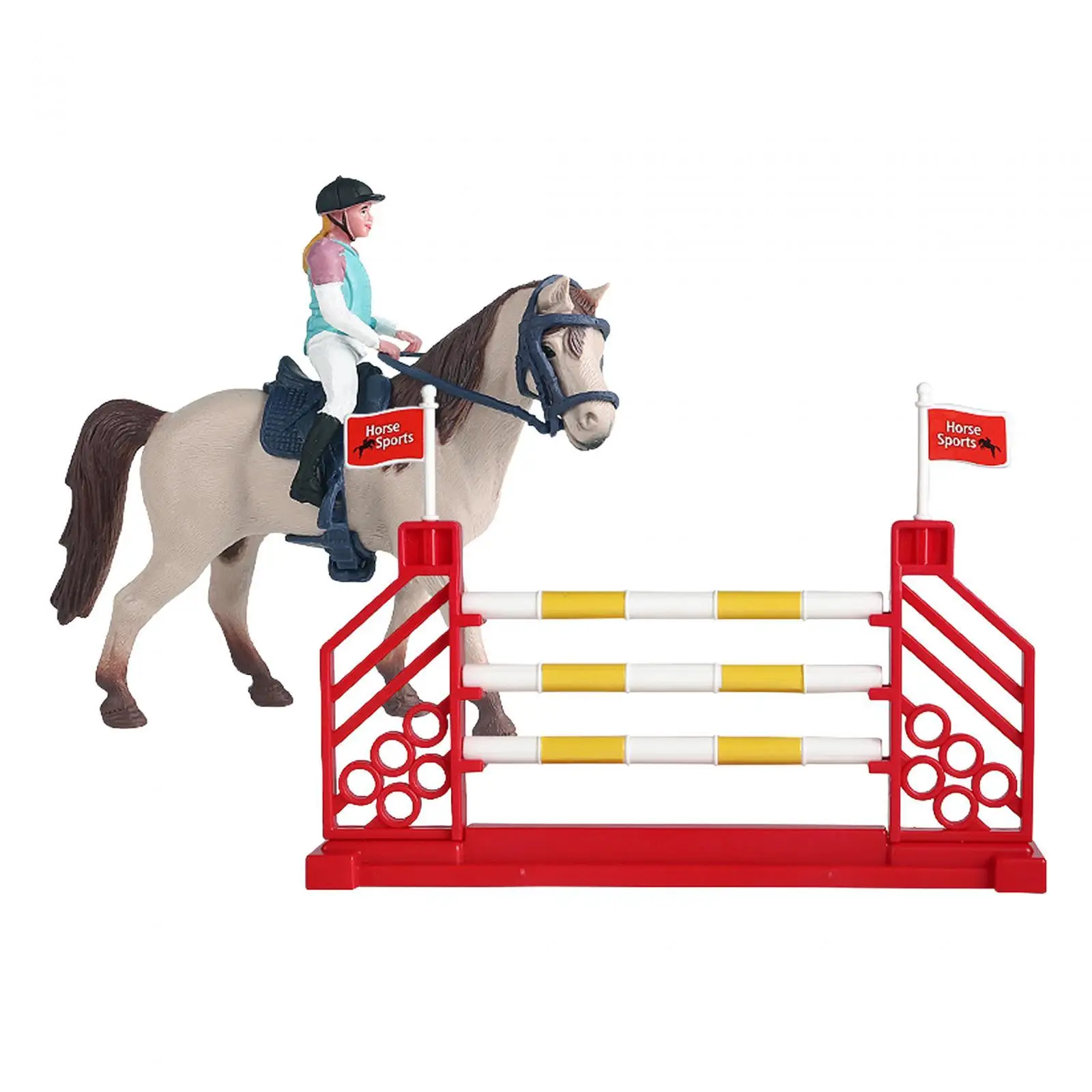 3Pcs Kids Pretend Play Horse Racing Toys Set Horse Toys with Rider Hurdle Figures Fence for 3 4 5 6 7 Year Old Boys Girls Kids