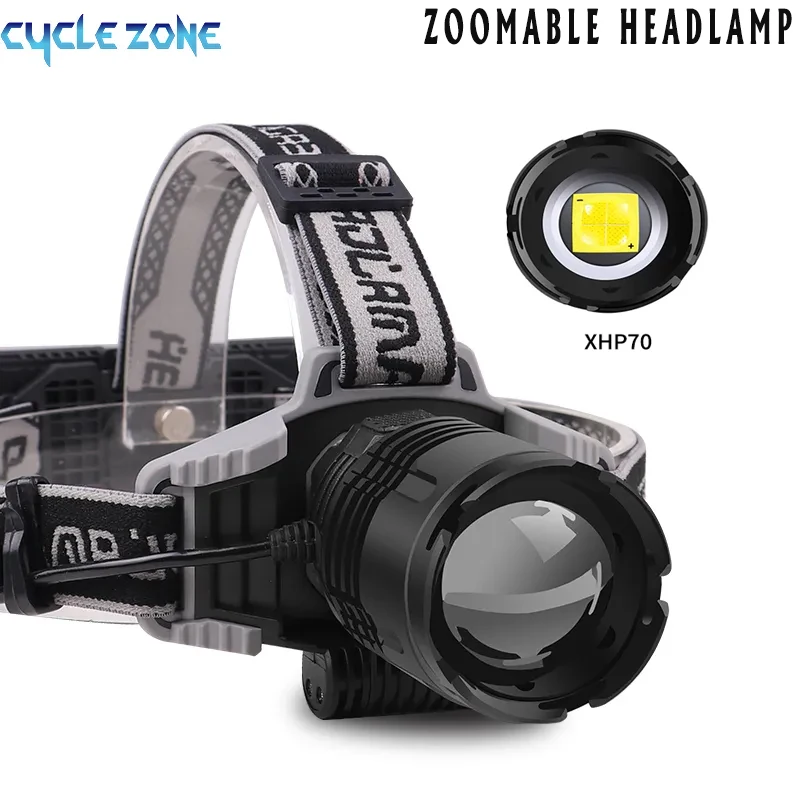 

XHP70 LED Powerful Headlamp Rechargeable Headlight 18650 Battery Waterproof with Charge Display Torch Telescopic Zoom Head Lamp